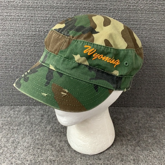 Wyoming Distressed Cadet Hat Unisex OSFM Camouflage Adjustable Strapback by HG - Picture 1 of 13